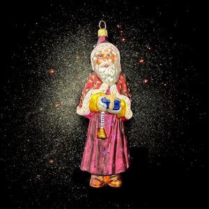 Christopher Radko Velvet Plum Nicholas Glass Santa Ornament 1998 with Box and Ta